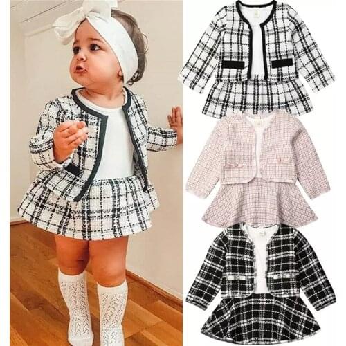 Citgeett Fall Autumn Winter Kid Baby Girl Dress Plaid Coat Foramal Party Dresses Clothes Set Fashion Outfit Gift