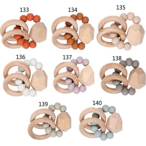 OOTDTY Wooden Rattle Beech Hand Teething Wooden Ring Baby Rattles Play Gym Montessori Stroller Toy Educational Toys