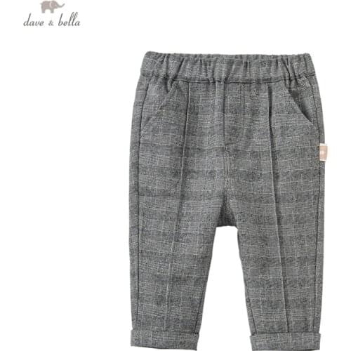 DB19031-K dave bella autumn baby boys 18M-13Y fashion plaid pants children full length kids boy pants infant toddler trousers