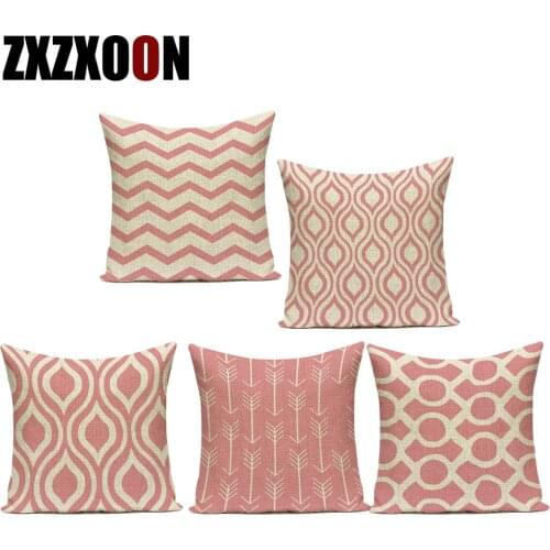 Sofa Home Pink Geometric Circle Stripe Wave Polyester Pillows Cushion Cover Case for Girl\s Bedroom Decoration Pillowcase