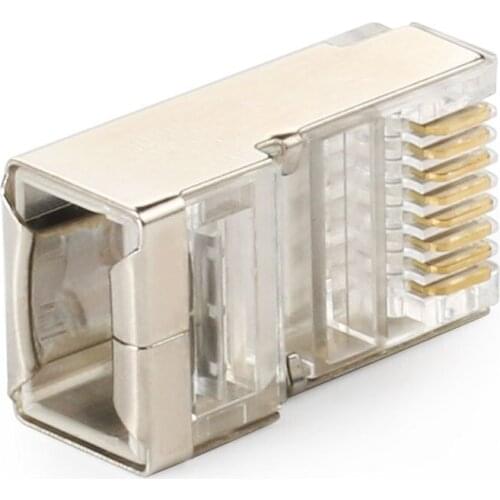 Shielded RJ45 Connector CAT5E CAT6 Crimp Ethernet Connector STP 8P8C Modular Crystal Head Plugs 100 Pieces