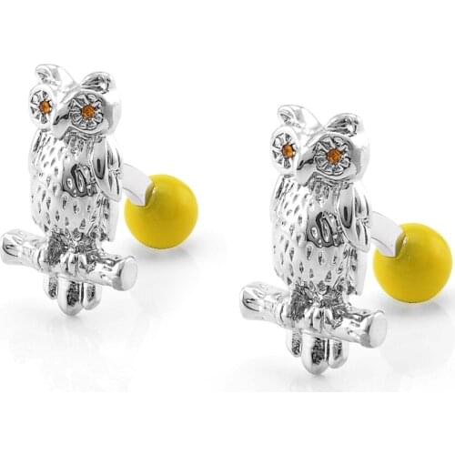 French Shirt Cufflinks High-end Yellow Ball Crystal Owl Cuff Links Novelty Animal Series Buttons Mens Unisex Jewelry Gifts