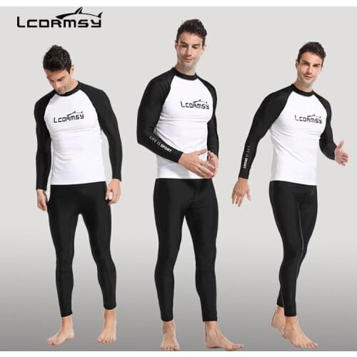 LCDRMSY MENS RASH GUARDS BEACH LONG SLEEVES SURFING SWIMMING TOP SHIRTS PANT SET WATER SPORTS GYM WETSUIT QUICK-DRY UPF50+ LC-6