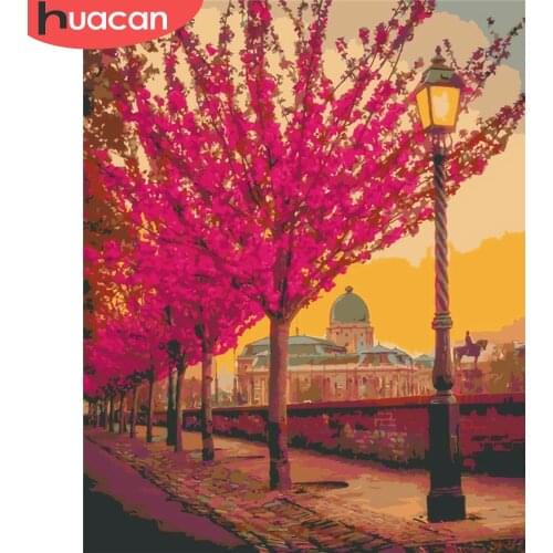 HUACAN Painting By Number Street Drawing On Canvas HandPainted Paint Art Gift DIY Pictures By Number Tree Kits Home Decor
