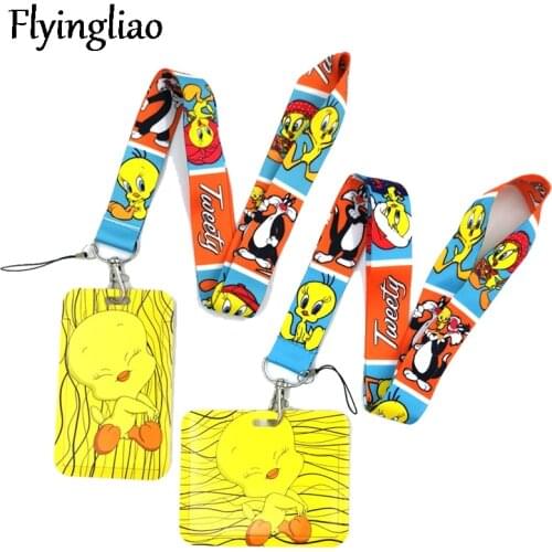 Cat and Yellow Ducks Lanyard Credit Card ID Holder Bag Student Women Travel Card Cover Badge Car Keychain Decorations