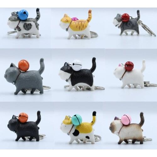 Fashion Cute Cartoon Walking Cat Pendant Key Rings Kitten Pet Key Chain Shake Head Bells Car Bag Keychains Charms Jewelry Gift
