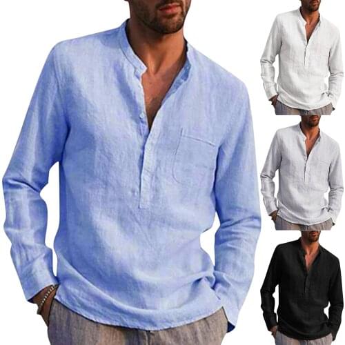 Mens Shirt Feitong Mens Shirts Stand Collar Solid Color Shirt Long Sleeve Pocket Cotton Shirt Tops Fashion Vacation Streetwear
