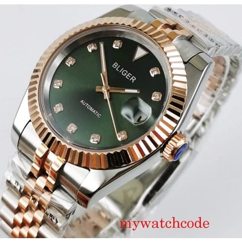 BLIGER 39.5mm sapphire crystal auto date men wristwatch miyota 8215 automatic movement jubilee strap luxury watch