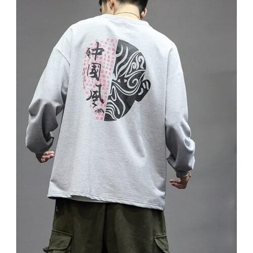 Men Hoodies Chinese Style Printed Oversize Casual Sweatshirts Grey Black White Pullovers New Fashion Hoodie