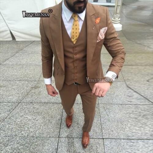 Yiwumensa Latest Coat Pant Designs Brown Wedding Suits For Men Slim Fit Suit Men 2018 Prom Grooman Suits smoking para hombre