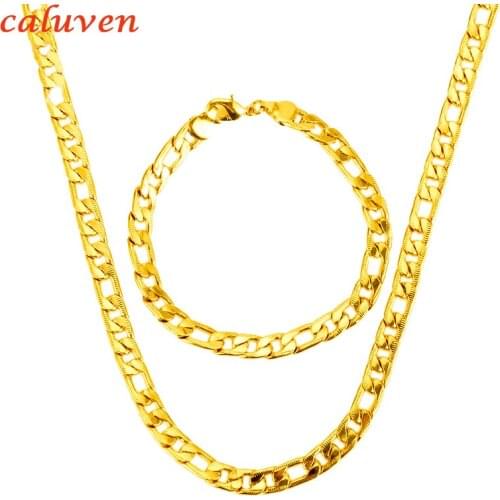 Men Jewelry Set Wholesale Black/Gold Color Copper 7MM Figaro NK Chain Necklace And Bracelet Set Gift Trend