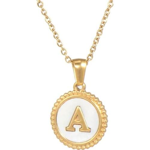 Stainless Steel Opal Stone Letter A-Z Pendant Necklace Initial Letter Necklace Women Jewelry Gift For Him