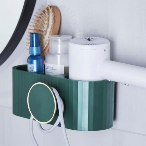 Nordic Hair Blow Dryer Holder Hanging Rack Wall Mounted Adhesive Storage Organizer Bathroom Shelf with Plug Wire Hook