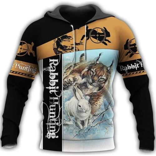 New mens Hoodie hunting Hoodie 3D print rabbit design autumn Unisex casual fashion jacket