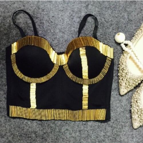 2020 new sequined bead vest dancer European fashion brand short paragraph exposed umbilical womens shirt sling w1861