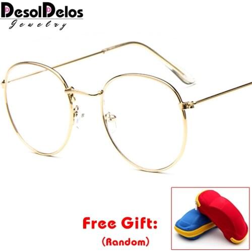 2019 New Designer Woman Glasses Optical Frames Metal Round Glasses Frame Clear lens Eyeware Black Silver Gold Eye Glass with box