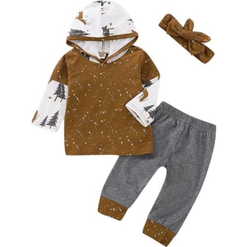 0-24M newborn baby boys outfits Warm Kids Baby Boy Hoodie Sweater Shirt+Pants Headband Outfit Baby Girls Clothes Set
