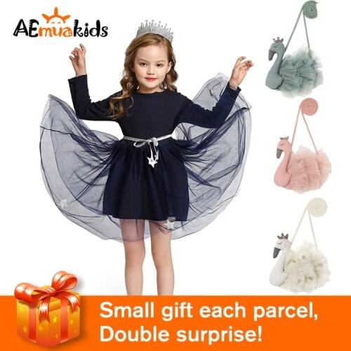 Dress for girl 5 years old Long Sleeves Dress Star Belt Screw Thread Childrens dress Spring Princess DressZ+Swan Bag ZL