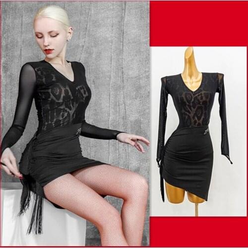 Fringe latin dress tassel Latin practice dance m latin dress leopard bachata dress 664