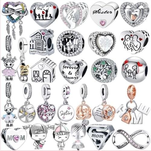 925 Sterling Silver Charm Infinity Symbol Foever Family Beads fit Original Pandora Bracelet Fine Silver Jewelry Making DIY Gift