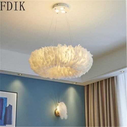 Nordic Feather Pendant Light Modern Spotlight Net Red Living Room Bedroom Home Decoration Loft Ring Suspension Luminaire Lamps