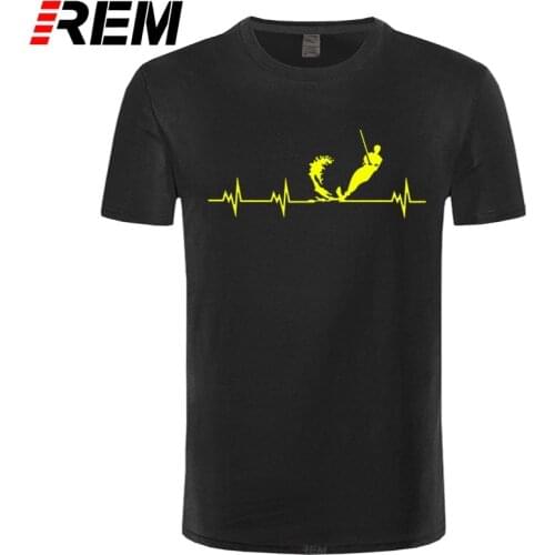 REM Men T-shirt Wakeboard T Shirts Short Sleeve Cotton Wakeboard Heartbeat T Shirt Fashion Men Clothing