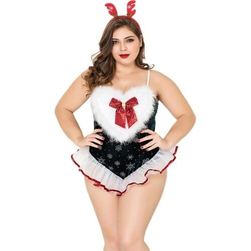 Sexy Christmas Lingerie Exotic Plump Girl Large Size Elk Uniform Plus Size Lace Christmas Sets Western Festival Roleplay Uniform