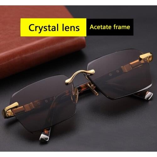 Rimless Glass Sunglasses Man Woman Natural Crystal Stone Sun Glasses Vintage Acetate Glasses Frame Anti Eye Dry Anti Scratch