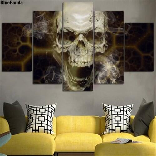 Skull Modern Canvas Painting Decoration 5 Pieces Oil Print Poster Wall Art HD Picture For Living Room Bedroom Home Decor