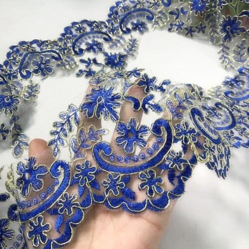 1Y Navy Blue Guipure Lace Fabric Embroidered Flowers Ribbon Collar Trim DIY Dress Sewing Decor