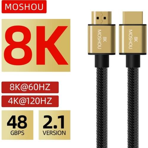 MOSHOU Ultra High Speed HDMI 2.1 Cable 8K 60Hz 4K 120Hz 3D HDR 48Gbps HiFi eARC Dolby Atmos HDCP2.2 for Amplifier TV PS4 PS5