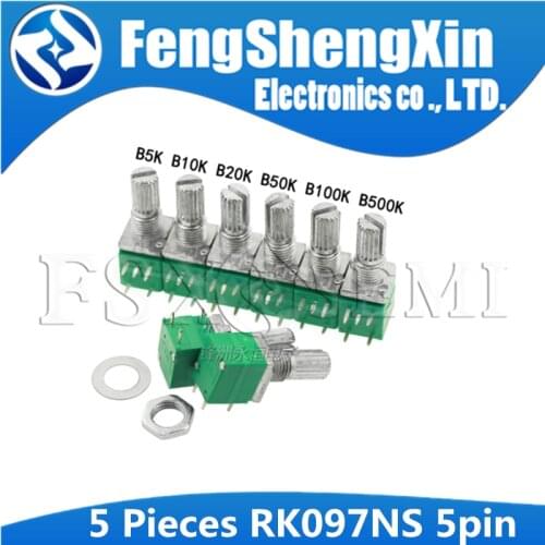 5pcs New RV097NS 5pin RK097NS RV097 5K 10K 20K 50K 100K 500K with a switch audio shaft 15mm amplifier sealing potentiometer