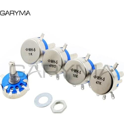 WH5-1A WH5 Carbon Potentiometer 470R 1K 1K5 2.2K 4K7 10K 22K 47K 100K 220K 470K 1M 3-Terminals Round Shaft Rotary Taper