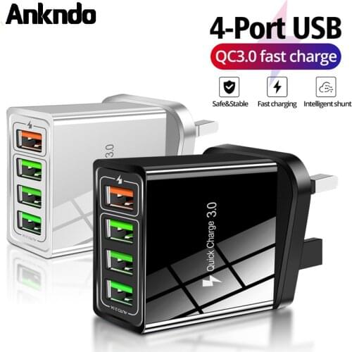 AKKNDO 4 Usb Charger Quick Charge 3.0 Fast Charging For Iphone 12 Xiaomi Samsung Multi-Port Smart Travel Mobile Phone Charger