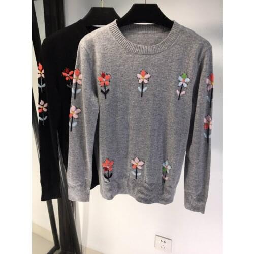 Ladies 2021 fashion new long sleeve sexy casual round neck pullover jacquard embroidered sweater 0109
