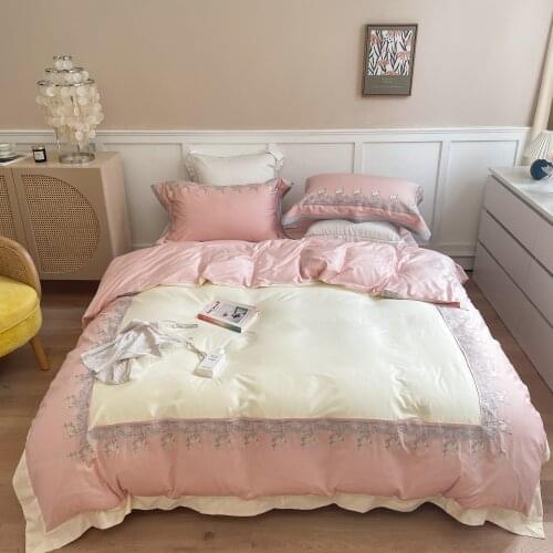 2021 Elegant embroidery Bedding set 1000TC Cotton duvet cover Bed linen Set king bedding queen size comforter sets juego de cama