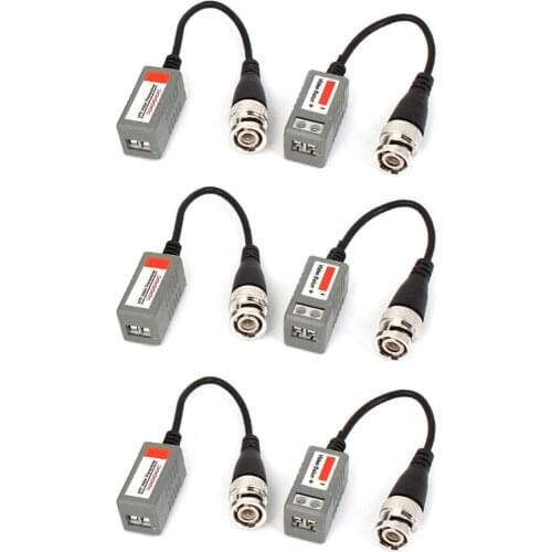 3Pairs BNC Male CCTV Camera Via Twisted UTP CAT5 Video Balun Transceiver