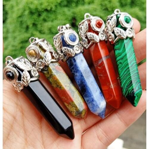 5pcs Black Agate Vary Stone Pendants Eye Hexagon point Energy Reiki Healing Amulet Wholesale