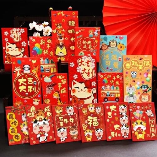 6 / 10 PCS 2021Chinese Lucky Red Envelope Cartoon Creative Red Envelope New Years Spring Festival Birthday Wedding Red Envelope