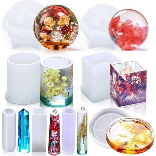 8Pcs Silicone Epoxy Resin Casting Art Molds Include Round, Square, Sphere, Pendant, Coaster for DIY Jewelry, Flower Pot