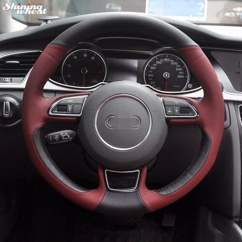 Shining wheat Wine Red Leather Black Leather Car Steering Wheel Cover for Audi A1 A3 8V A4 B8 A5 8T A6 A7 G8 A8 D4 Q3 Q5