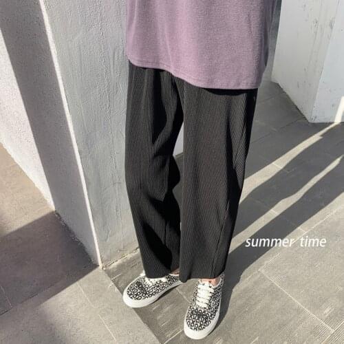 Summer Pleated Pants Mens Fashion Khaki Black Elastic Waist Casual Pants Men Streetar Korean Loose Wide Leg Pants Mens S-3XL