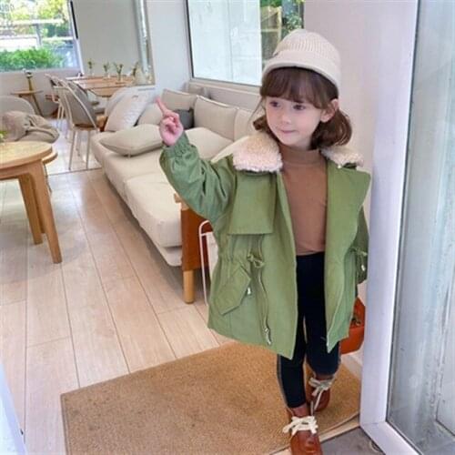 Winter Jackets for Girls Korean Furry Collar Kids Plus Velvet Coats New Arrival Baby Thicken Lambswool Long Coats for Girls