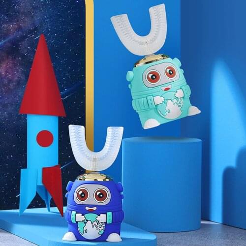 360 Degrees Electric Toothbrush For Kids Ultrasonic Automatic toothbrush Cartoon Pattern Blue Light