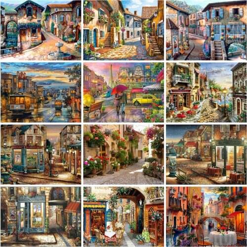 EverShine 5D Diamond Painting Street Cross Stitch Kits Diamond Mosaic City Picture Rhinestoens Handmade Hobby Gift Home Decor