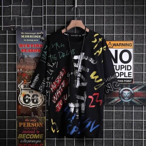 Graffiti Print Fashion T Shirts Tee Tops Summer Men Hip Hop Short Sleeve Streetwear Fashion Harajuku Casual Male Tshirts Boys