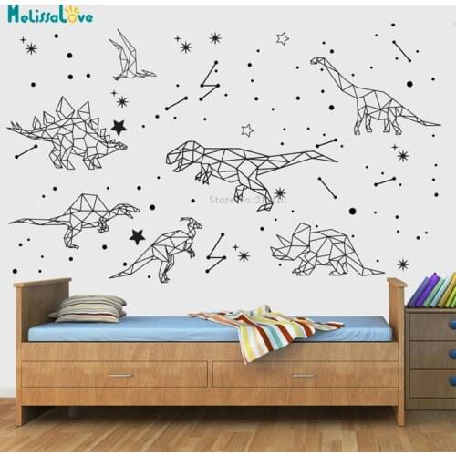 Geometric Dinosaur Wall Decals Polygonal T-rex Constellation Stars DIY Stickers Removable Murals Vinyl YT5555