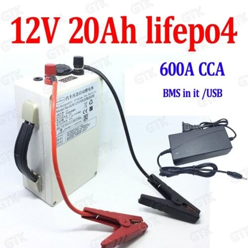 GTK 12.8V 12v 20ah lifepo4 12V 600A CCA 500A 300A high drian with BMS for vehicle boat Car starter Auto Car Vehicle +3A charger
