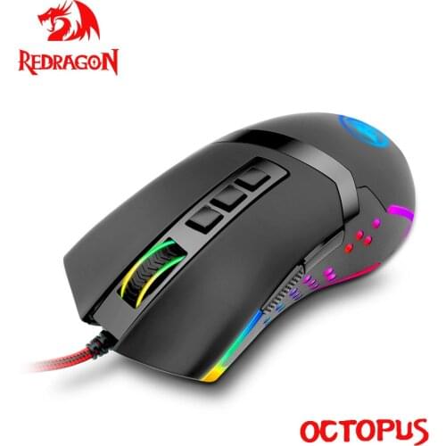 Redragon Octopus USB Gaming Mouse Wired 10000DPI RGB Backlight 9 Buttons Programmable Optics Mice For Computer Gamer PC M712