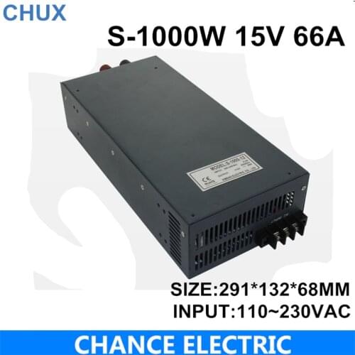 Switching power supply 15V 66A 1000W 110~220VAC single output input for cnc cctv led light(S-1000W-15V)
